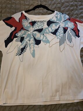 Chico’s Tropical Floral Top – White Oversized Resortwear Blouse